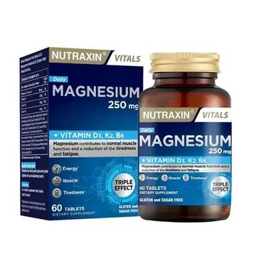 Nutraxin Vitals Daily Magnesium Tablet D3 Vitamini K2 Vitamini Magnezyum ve Vitamin B6 İçeren Takviye Edici Gıda 60 Tablet