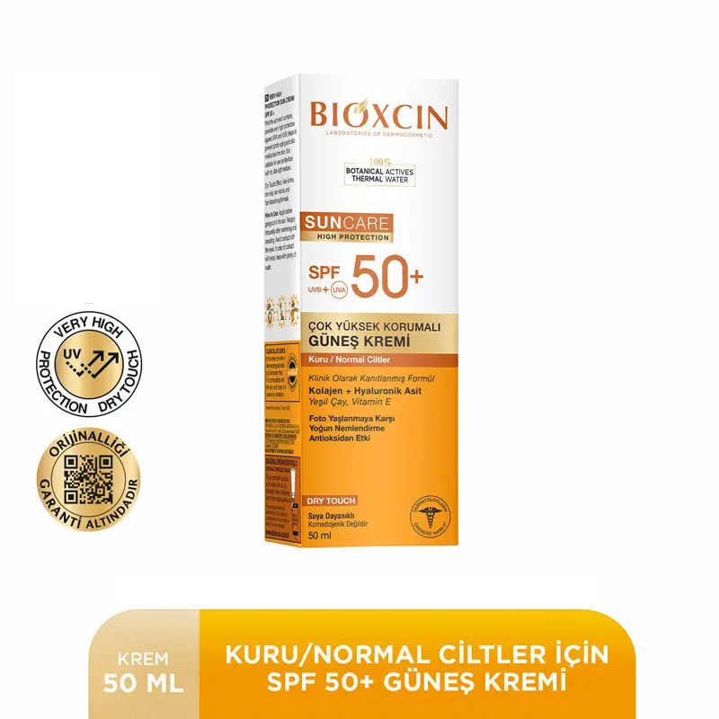 Bioxcin Sun Krem Kuru/Normal Ciltler İçin Güneş Kremi SPF50+ 50 ml ürün ambalajı