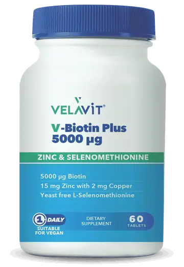Velavit V-Biotin Plus Saç Cilt Tırnak Vitamini Çinko Selenyum 60 Tablet