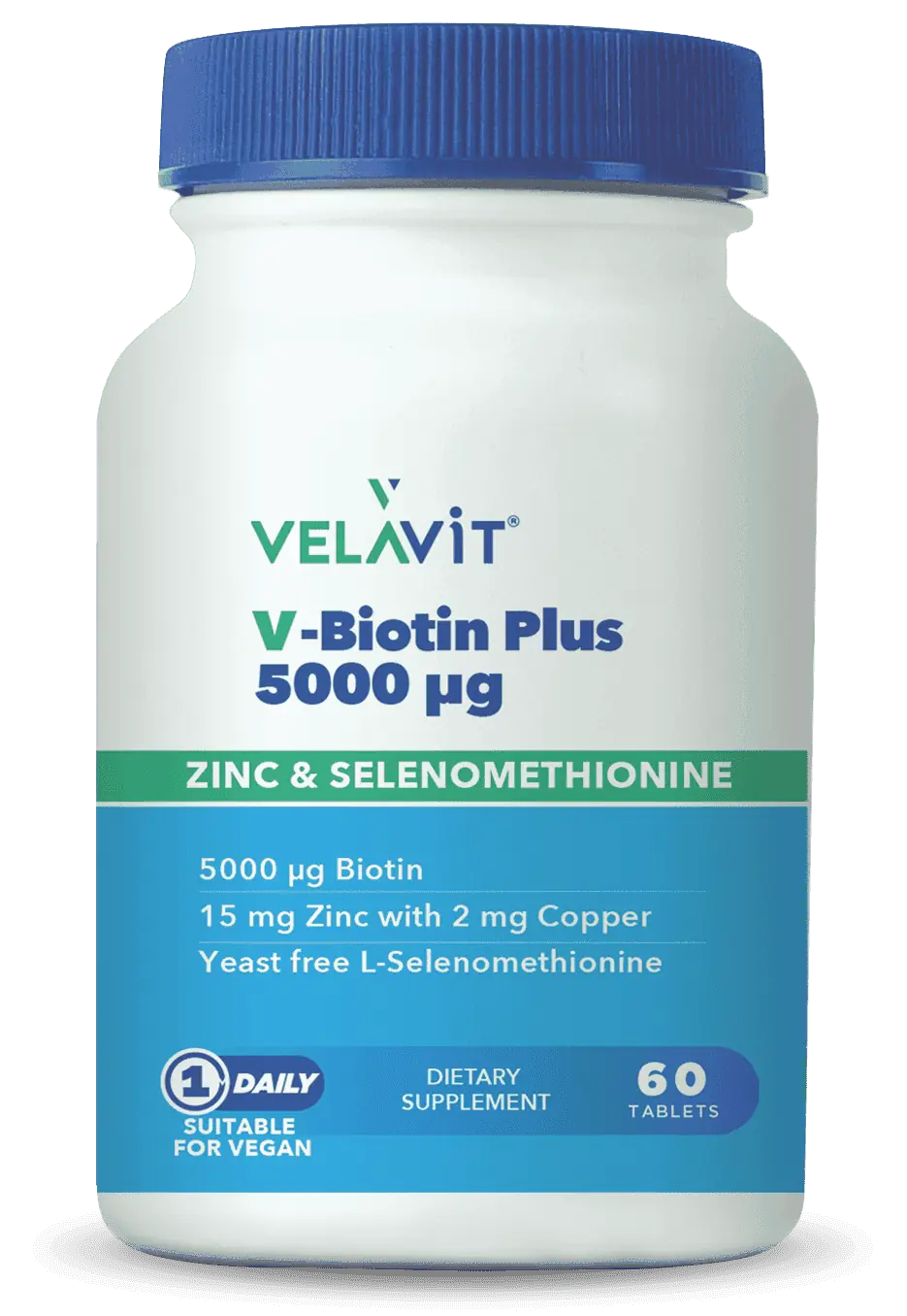 Velavit V-Biotin Plus Saç Cilt Tırnak Vitamini Çinko Selenyum 60 Tablet ürün görseli