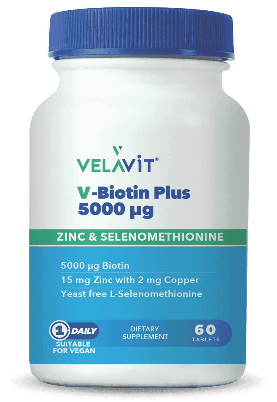 Velavit V-Biotin Plus Saç Cilt Tırnak Vitamini Çinko Selenyum 60 Tablet