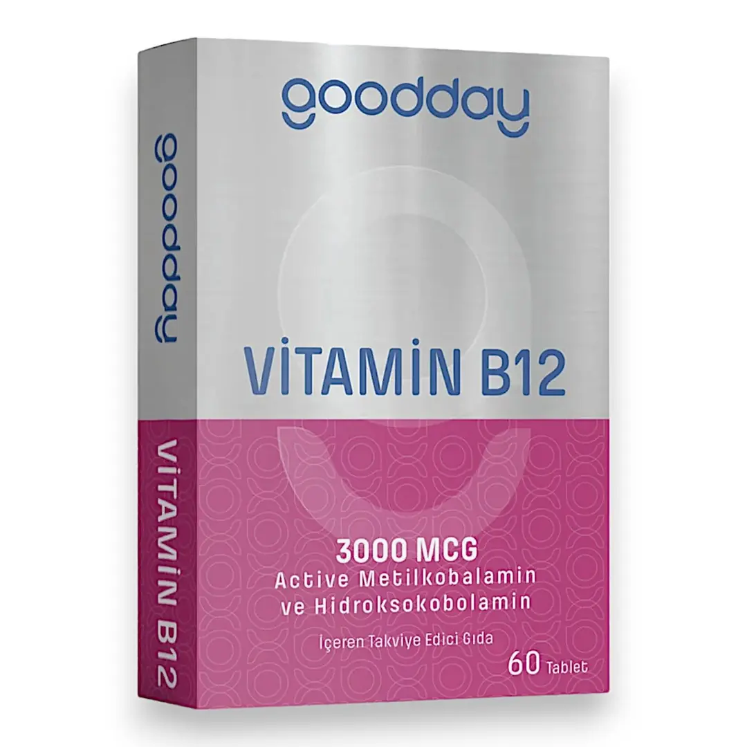 GoodDay Vitamin B12 Kapsül (Metilkobalamin ve Hidroksokobalamin) 60 Kapsül kutu ve ambalaj