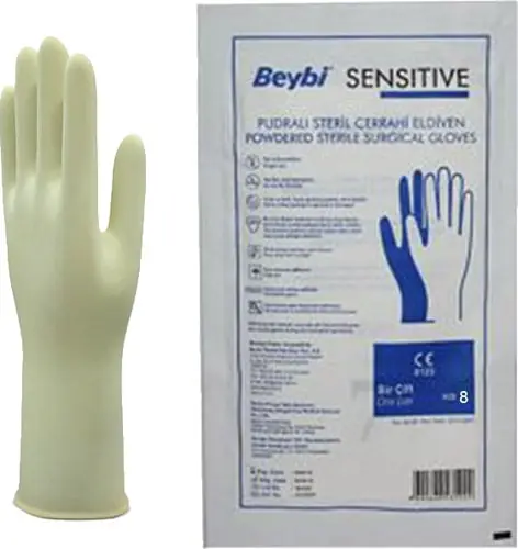 Beybi Eldiven Pudralı Steril No:8 ürün ve ambalaj