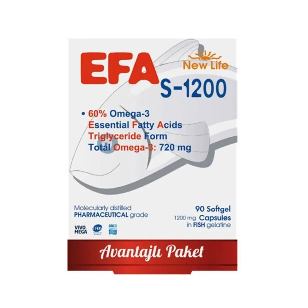 New Life EFA S 1200 Yumuşak Jelatin Kapsül, Balik Yaği İçeren Takviye Edici Gida 90 Kapsül ürün görseli