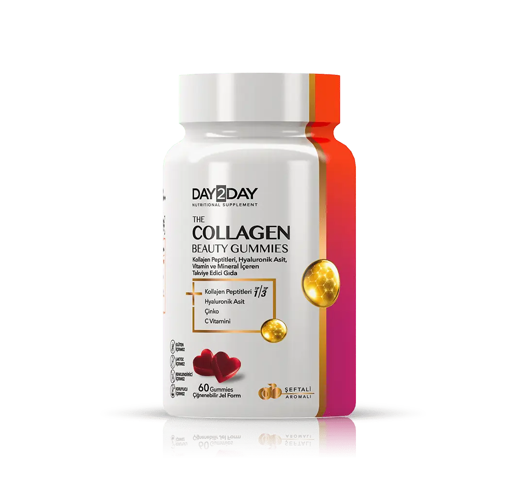 Day2Day The Collagen Beauty Gummies Çiğnenebilir Kollajen Takviyesi 60 Adet kutu ve ambalaj