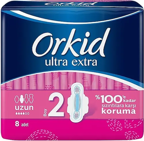 Orkid Ultra Uzun Hijyenik Ped 8 Adet ürün ambalajı