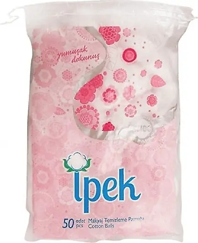 İpek Pamuk Makyaj Pamuğu Top 50'li ürün ambalajı