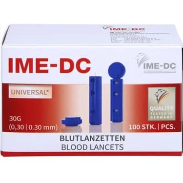 IME-DC Lancet Dextra Parmak Delici İğne 30G 100 Adet ürün ve ambalaj