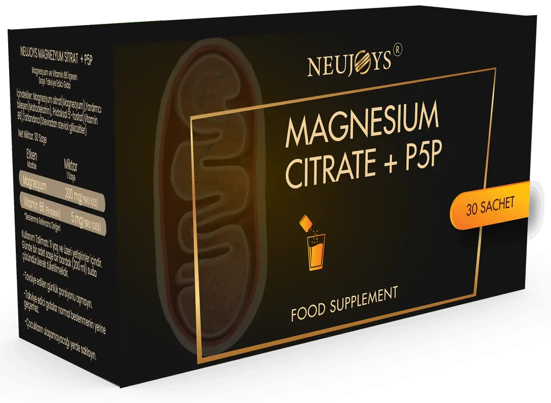 Neujooys NeuJoys Magnesium Citrate + P5P Saşe Magnezyum B6 Vitamini Takviyesi 30 Saşe kutu ve ambalaj