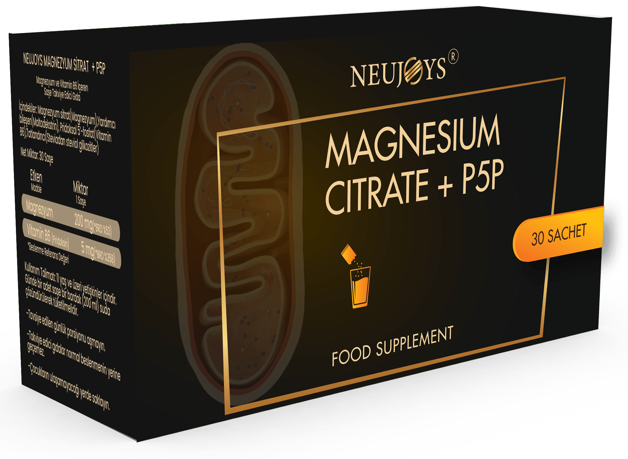 NeuJoys Magnesium Citrate + P5P Saşe Magnezyum B6 Vitamini Takviyesi 30 Saşe