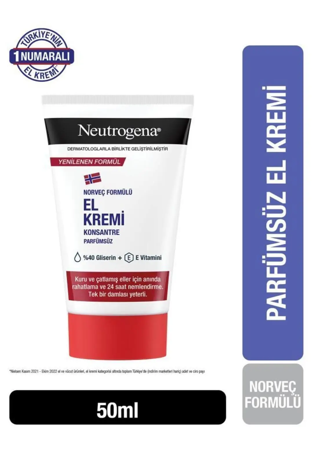 Neutrogena Konsantre Formül Parfümsüz El Kremi 50 ml ürün ambalajı