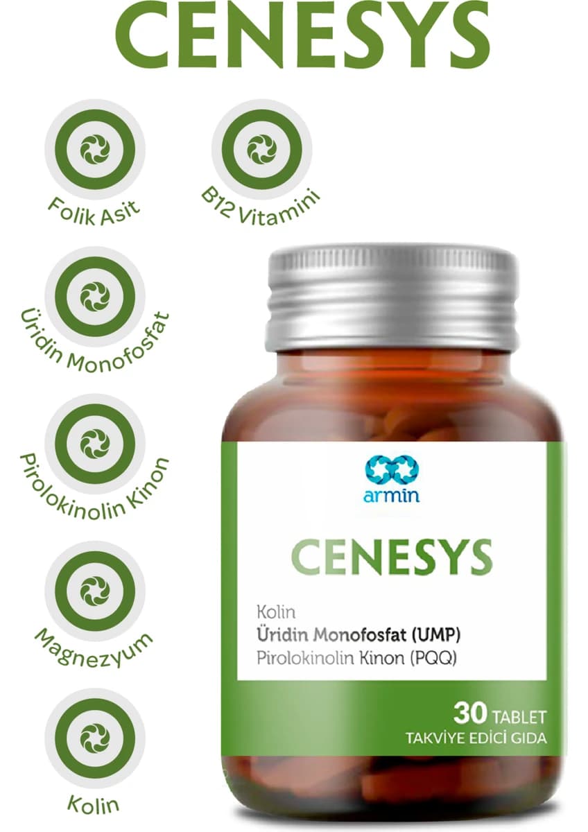 Cenesys Tablet Kolin ve Üridin Monofosfat Takviyesi 30 Adet kutu ve ambalaj
