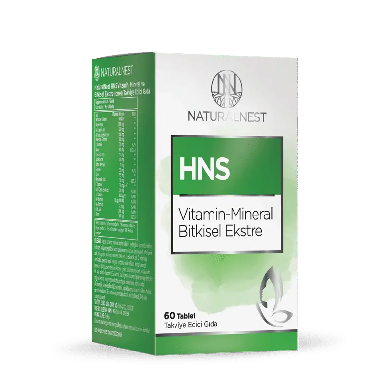 Naturalnest Hns Saç Cilt Tırnak Vitamini Bitkisel Ekstre 60 Tablet kutu ve ambalaj