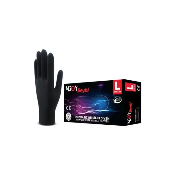 Beybi Eldiven Nitril Siyah Large 100'lü ürün ve ambalaj