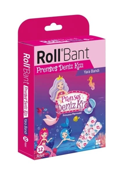 Roll Çocuk Yara Bandı Prenses ve Denizkızı Desenli 12 Adet