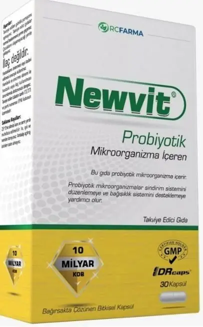 Newvit Probiyotik Kapsül Probiyotik Mikroorganizma Takviyesi 30 Kapsül kutu ve ambalaj