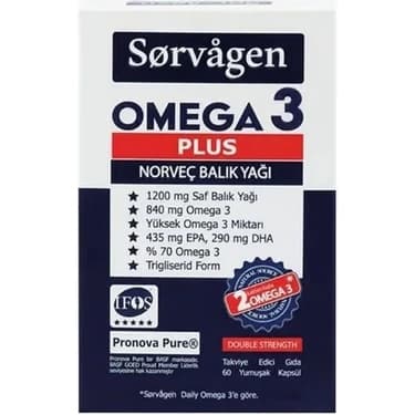 Sorvagen Omega 3 Plus Balık Yağı 1200 mg 60 Kapsül kutu ve ambalaj