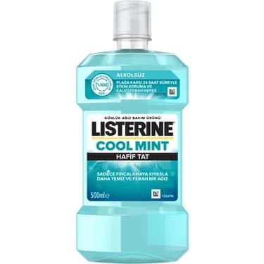 Listerine Cool Mint Hafif Tat Ferahlatıcı Ağız Suyu 500 ml ürün ambalajı