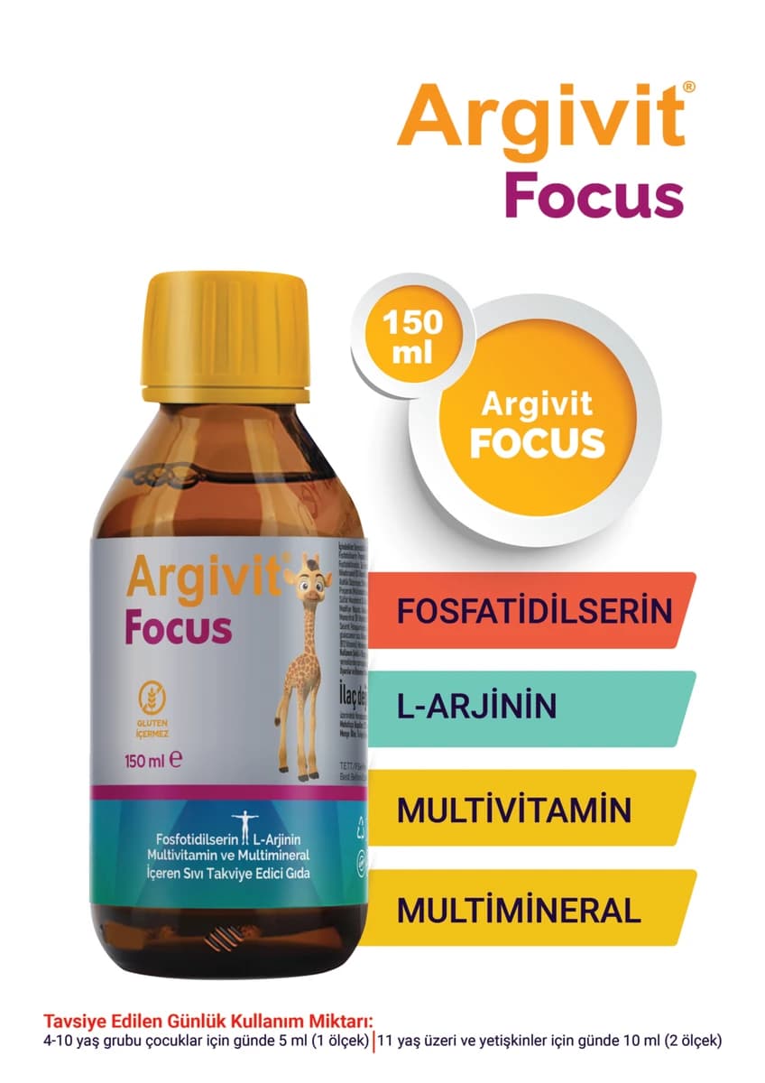 Argivit Focus Sıvı Fosfotidilserin ve Multivitamin Takviyesi 150 ml ürün görseli