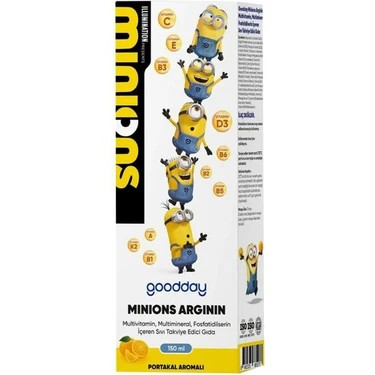 GOODDAY MINIONS SIVI, ARGİNİN MULTİVİTAMİN, MULTİMİNERAL VE FOSFATİDİLSERİN İÇEREN TAKVİYE EDİCİ GIDA 150ML ŞİŞE