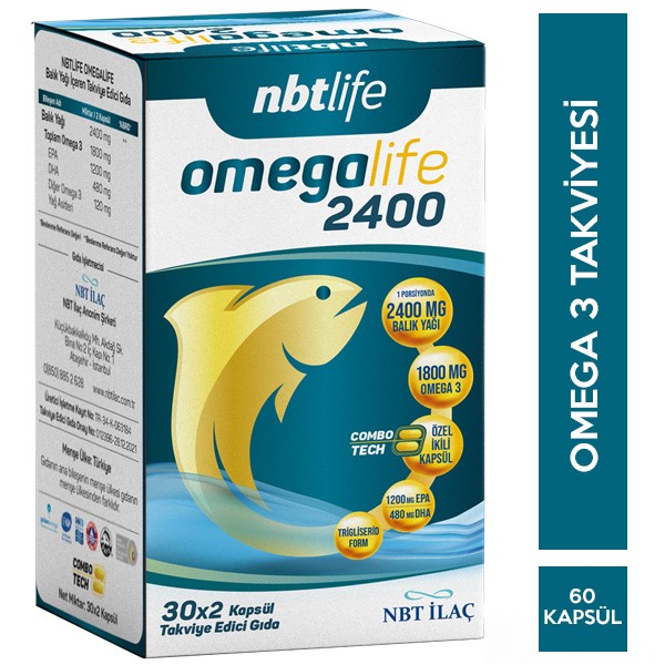 Nbtlife Omegalife Balık Yağı 2400 mg Kapsül Omega-3 Takviyesi 30 Kapsül