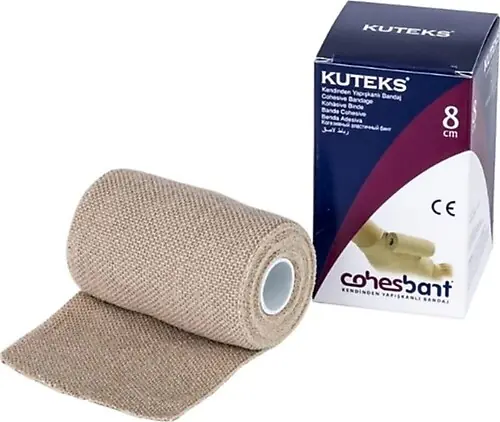Kuteks Cohesbant Yapışkanlı Sargı Bandı 8 cm x 3 mt ürün ve ambalaj