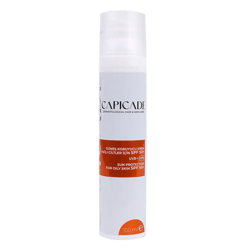 Capicade Güneş Kremi SPF50+ Yağlı Ciltler İçin 100 ml ürün ambalajı