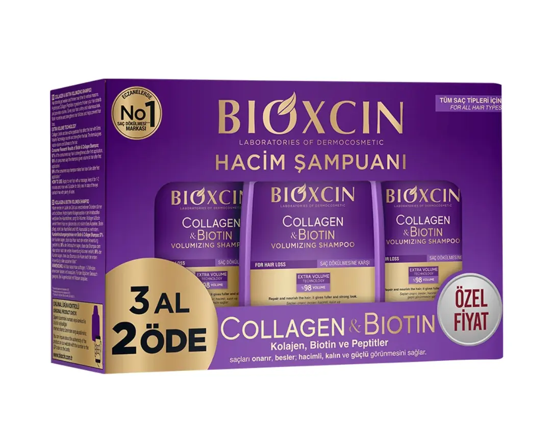 Bioxcin Şampuan Collagen Biotin 3 Al 2 Öde Kampanya ürün ambalajı