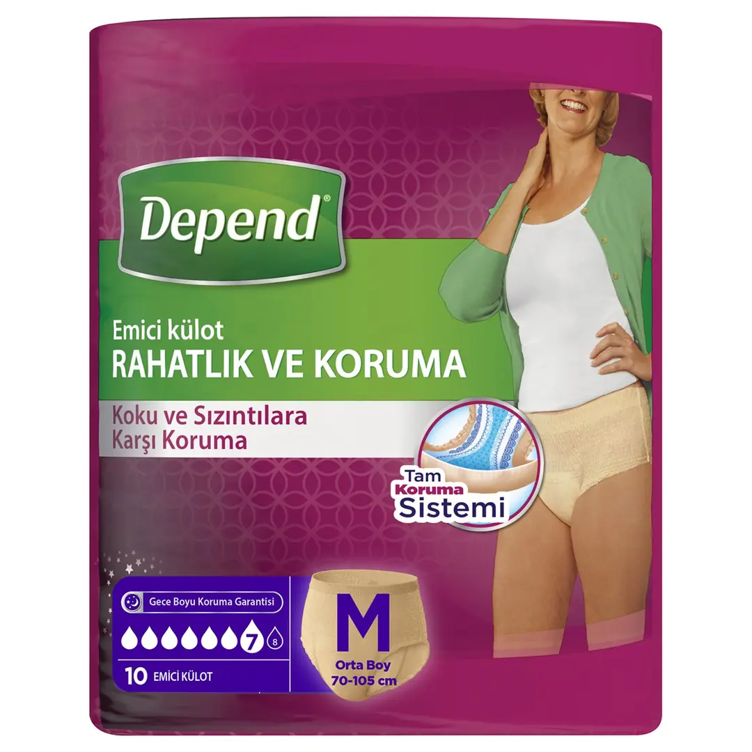 Depend Emici Külot Kadın Orta Boy 10 Adet ürün ve ambalaj