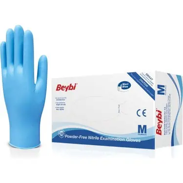 Beybi Eldiven Nitril Mavi Medium 100 Lü ürün ve ambalaj