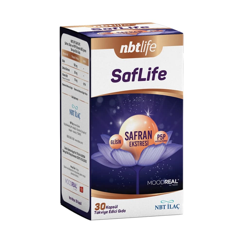 NBT Life NBTLIFE SAFLIFE KAPSÜL, SAFRAN EKSTRESİ, GLİSİN VE B6 VİTAMİNİ İÇEREN TAKVİYE EDİCİ GIDA 30 kapsül ürün görseli
