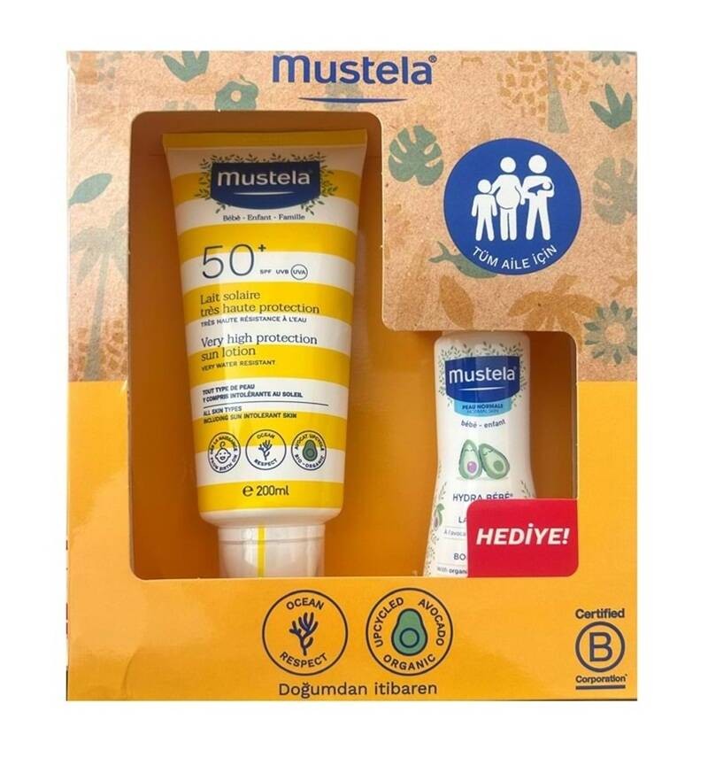 MUSTELA GÜNEŞ LOSYONU SPF50 200 ML + MUSTELA HYDRA BEBE 100 ML