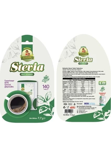 Stellaslm Stellaslim Stevia Tablet Plastik Tetikli Ambalaj Tatlandırıcı Stevia İçeren Gıda 140 Tablet kutu ve ambalaj