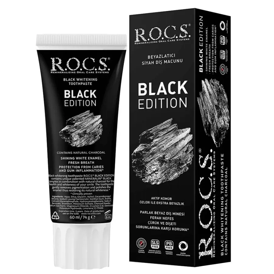 Rocs Black Edition Aktif Kömürlü Beyazlatıcı Diş Macunu