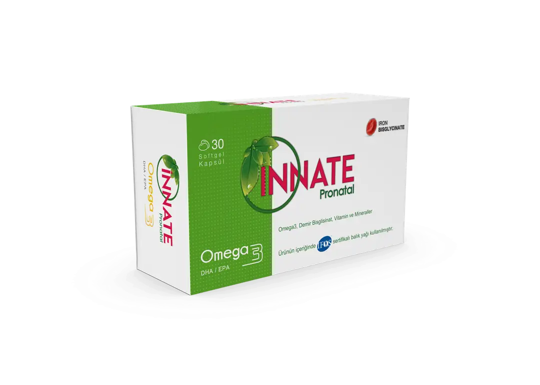 Innate Pronatal Kapsül Gebelik İçin Omega 3 Vitamin Mineral Takviyesi 30 Kapsül kutu ve ambalaj