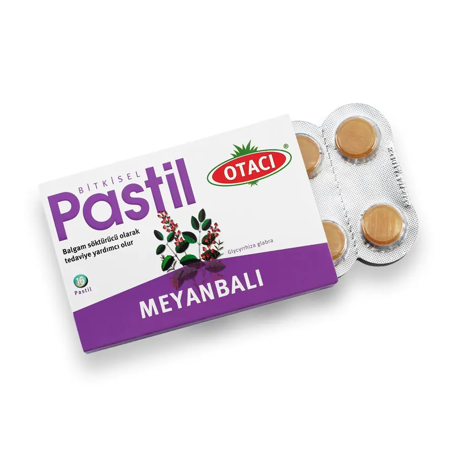 Otacı Bitkisel Pastil Meyanbalı Aromalı 16 adet kutu ve ambalaj
