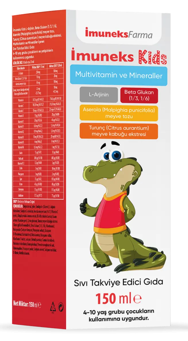 İmuneks Farma Imuneks Kids Sıvı Multivitamin Takviyesi 150 ml içerik tablosu ve besin değerleri