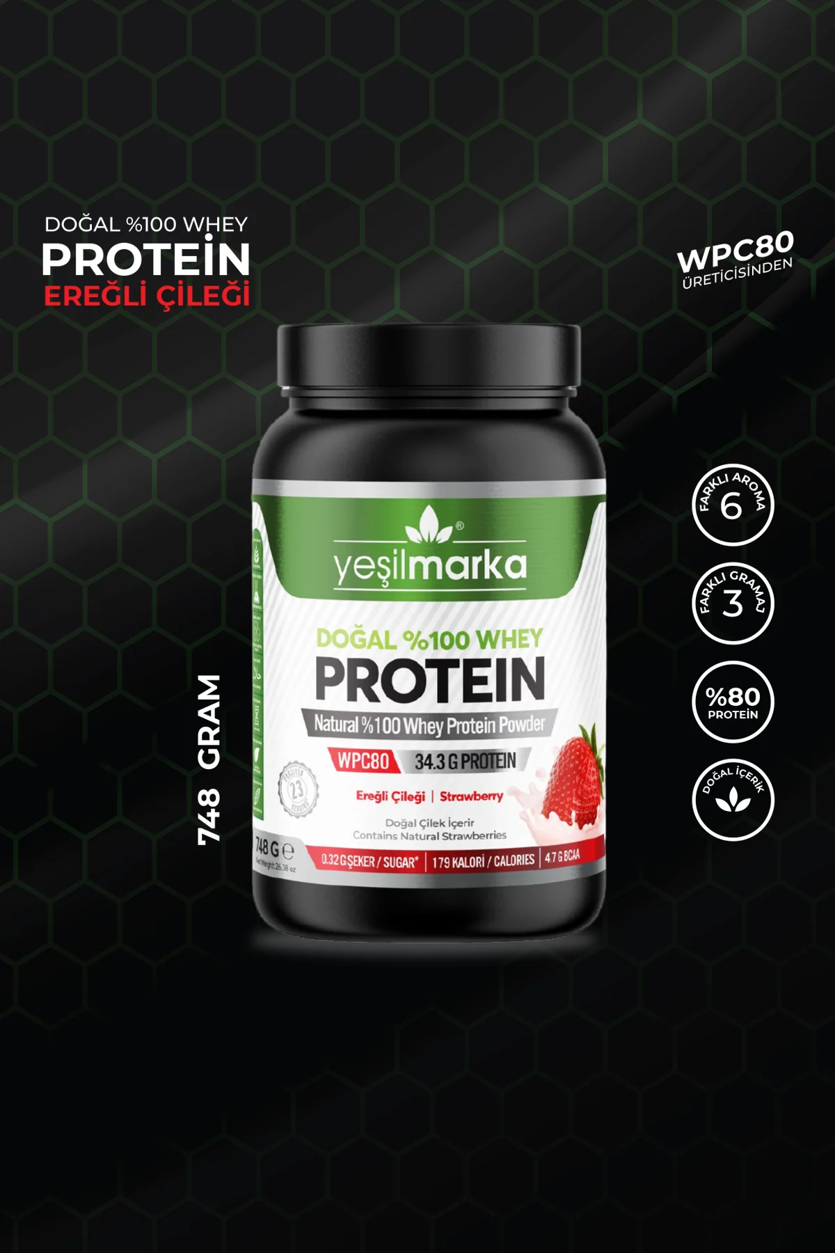 Yeşilmarka Whey Protein Tozu 748 g Ereğli Çileği