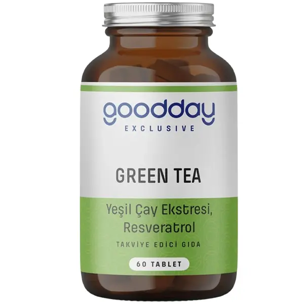 GoodDay Exclusive Green Tea Tablet Yeşil Çay Ekstresi ve Resveratrol 60 Tablet kutu ve ambalaj