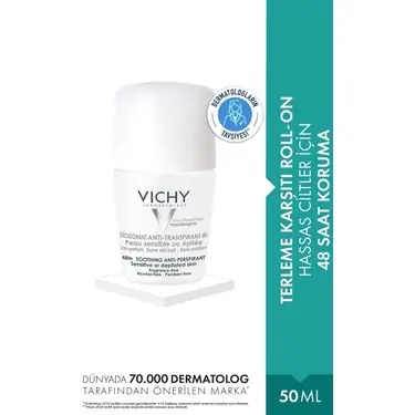Vichy Roll On Deodorant Hassas Cilt 50 ml ürün ambalajı