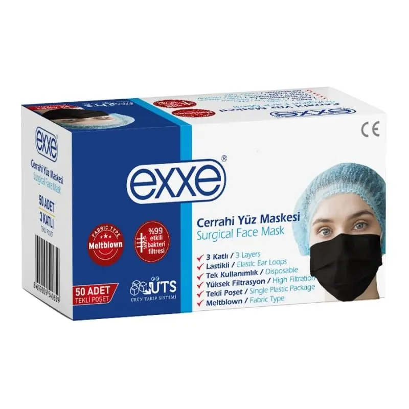 Exxe Maske Exxe 50 Li Siyah ürün ambalajı