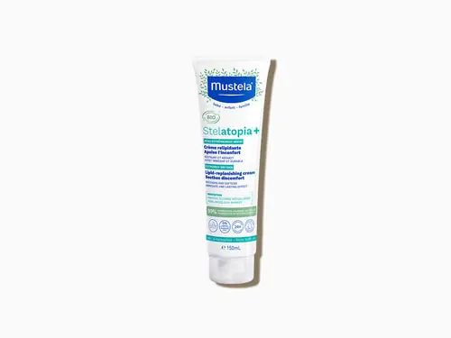 Mustela Stelatopia Lipid Yenileyici Krem Atopik Ciltler İçin 150 ml ürün ambalajı