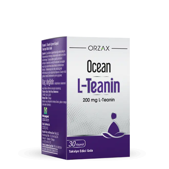 Orzax Ocean L-Teanin 200 mg Rahatlama Odaklanma 30 Kapsül kutu ve ambalaj