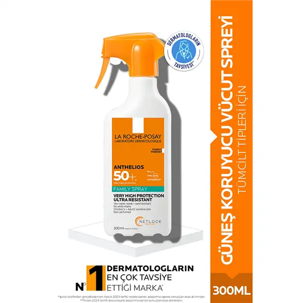 La Roche-Posay Anthelios Family Sprey Vücut Güneş Kremi SPF50+ 300 ml ürün ambalajı