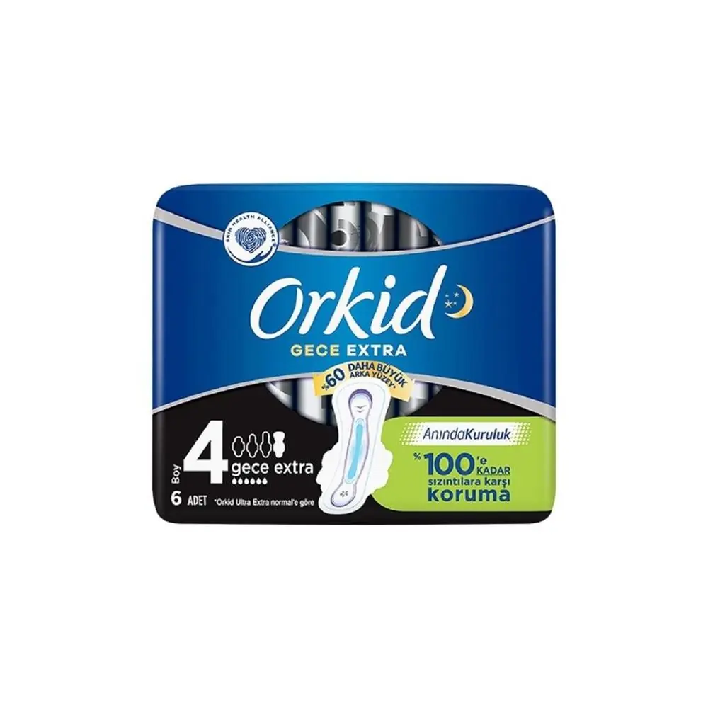 Orkid Hijyenik Ped Gece Extra Boy 4 6'lı Paket ürün ambalajı