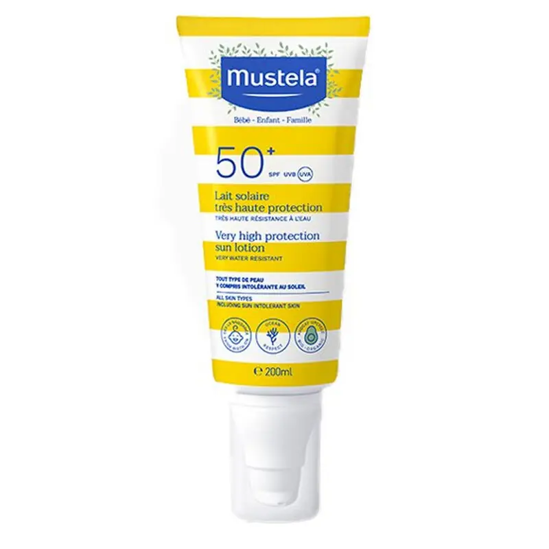 Mustela Güneş Losyonu Spf 50 Bebek ve Çocuklar İçin 200 ml ürün ambalajı