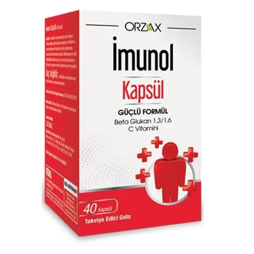 İmunol Kapsül Beta Glukan C Vitamini Takviyesi 40 Kapsül kutu ve ambalaj
