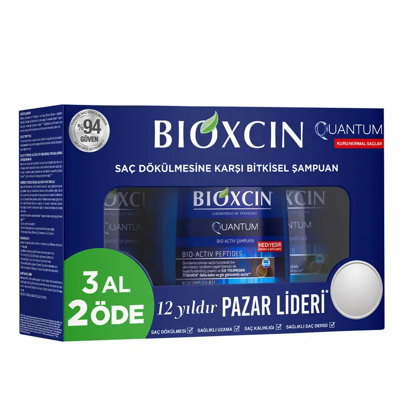 Bioxcin Quantum Kuru ve Normal Saçlar İçin Şampuan (3 Al 2 Öde) ürün ambalajı