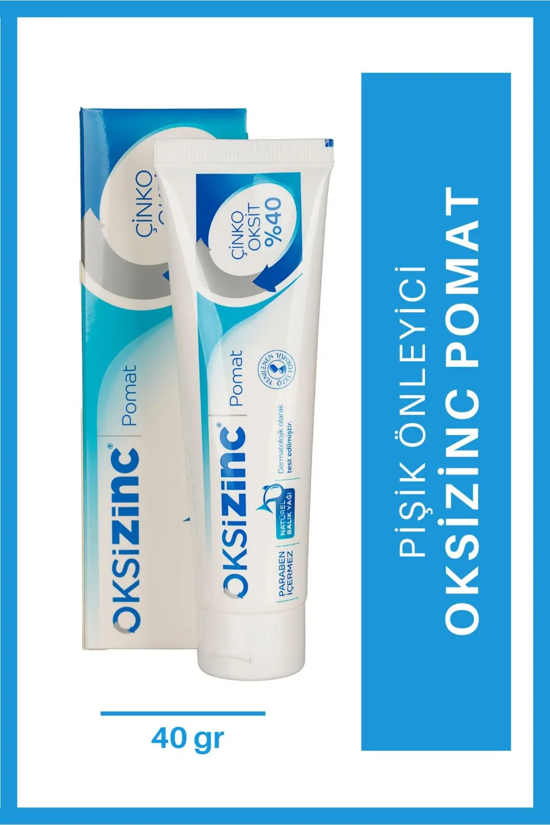 Oksizinc Krem %40 Yoğun Çinko Oksit Krem 40 gr ürün ambalajı