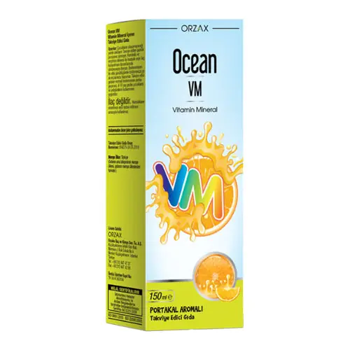 Orzax Ocean VM Şurup Portakal Aromalı 150 ml Şişe kutu ve ambalaj